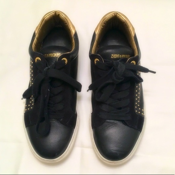 Zadig & Voltaire Black And Gold Skull Sneakers - Picture 2 of 8